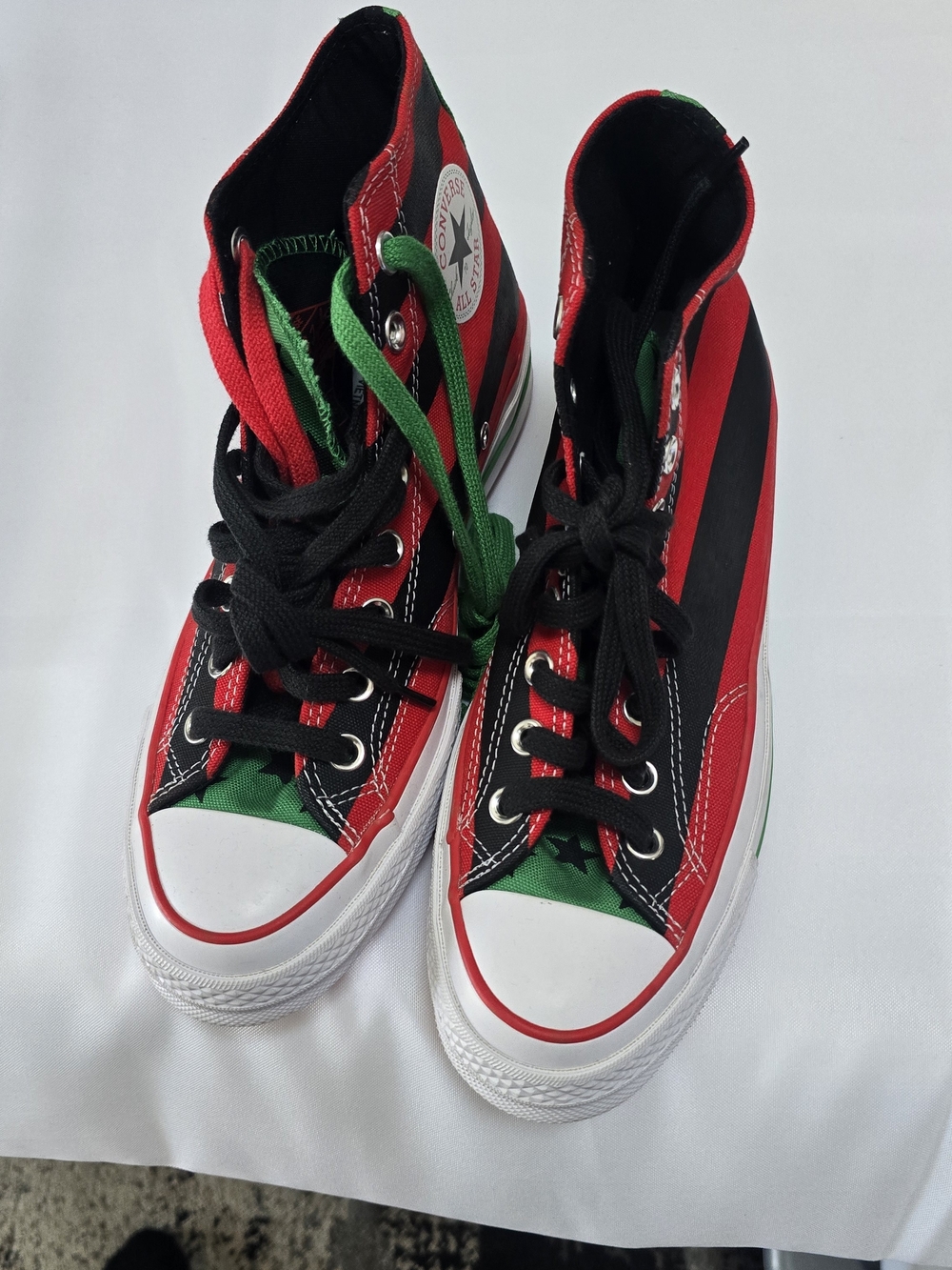 Converse High Top Sneakers in Red, Black & Green